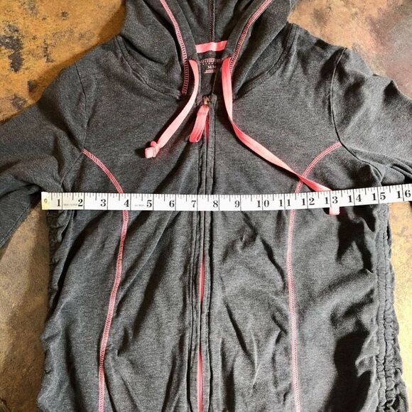 Motherhood Maternity Gray Pink Hoodie Zip Up Ruching Side Jacket Medium - Picture 5 of 9
